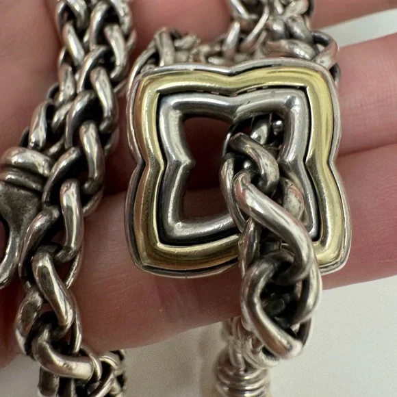 David Yurman Two-Tone Quatrefoil Lariat Adjustable Wheat Chain Necklace